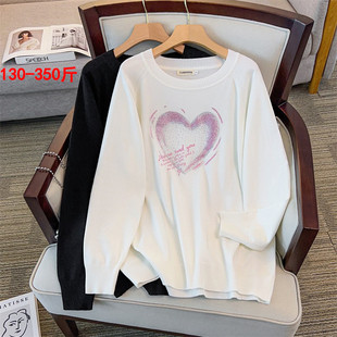 特大码圆领毛衣女300斤秋冬装韩版胖mm宽松遮肚子打底针织衫上衣