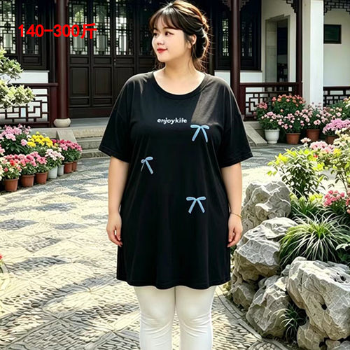 特大码短袖棉T恤女遮肚显瘦薄款