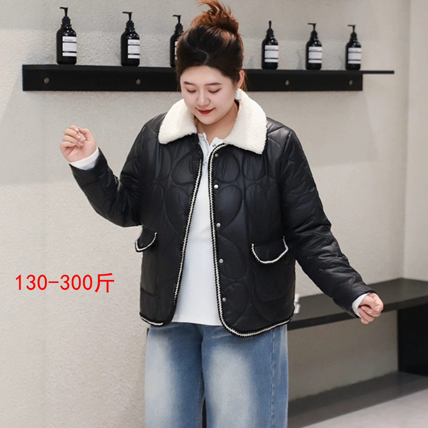 2026冬季新款小香风加棉外套女300斤特大码胖mm显瘦宽松棉服上衣
