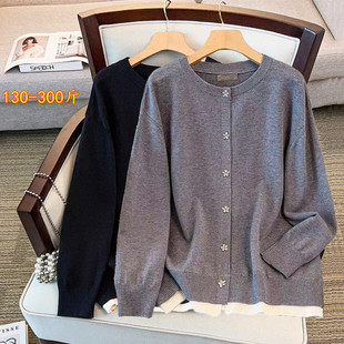 300斤特大码针织打底外套女200加肥胖mm宽松韩版秋冬加厚开衫毛衣