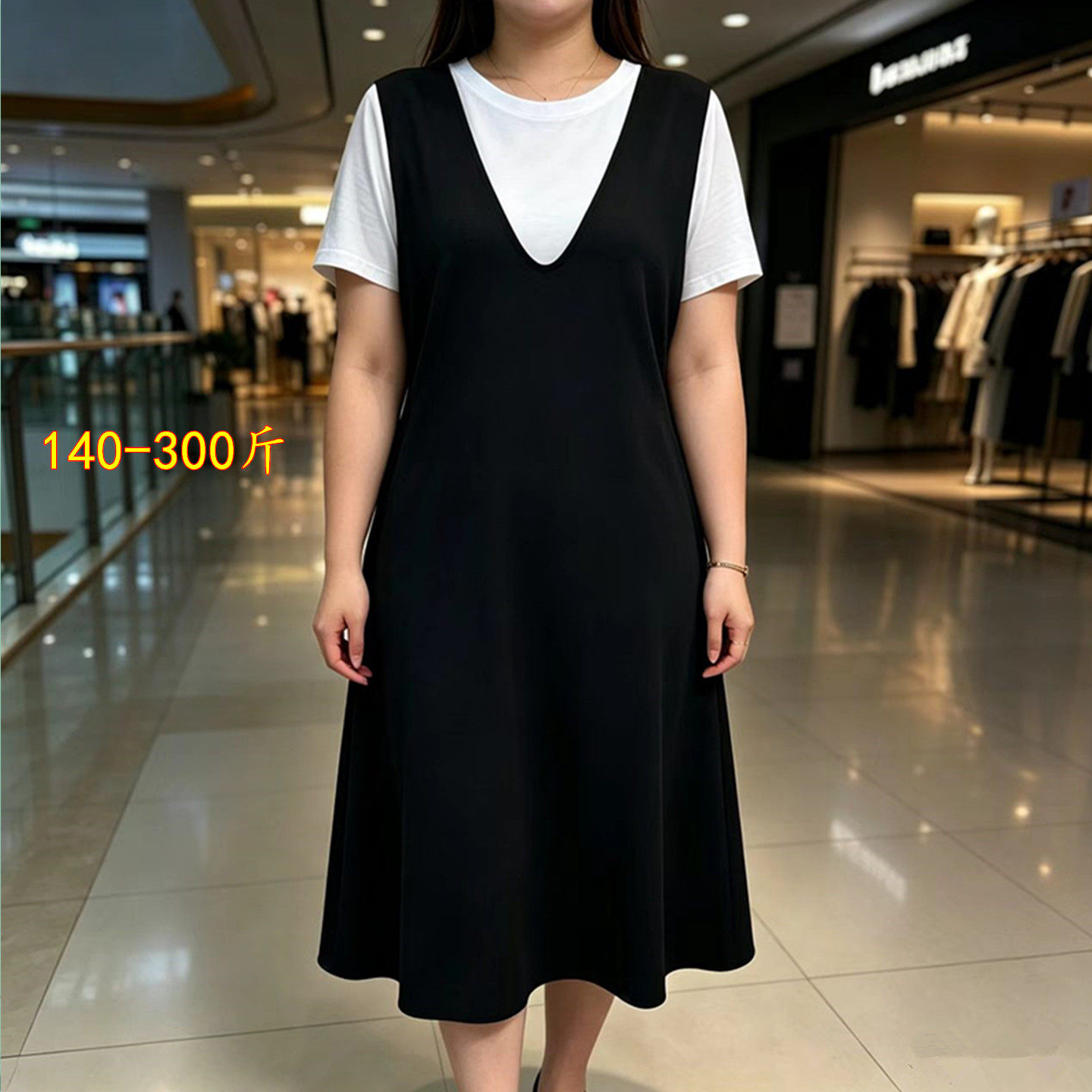 特大码女装300斤夏季韩版胖mm遮肚显瘦短袖T恤背心连衣裙时尚套装