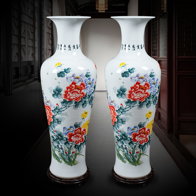 景德镇陶瓷器手绘落地大花瓶新房
