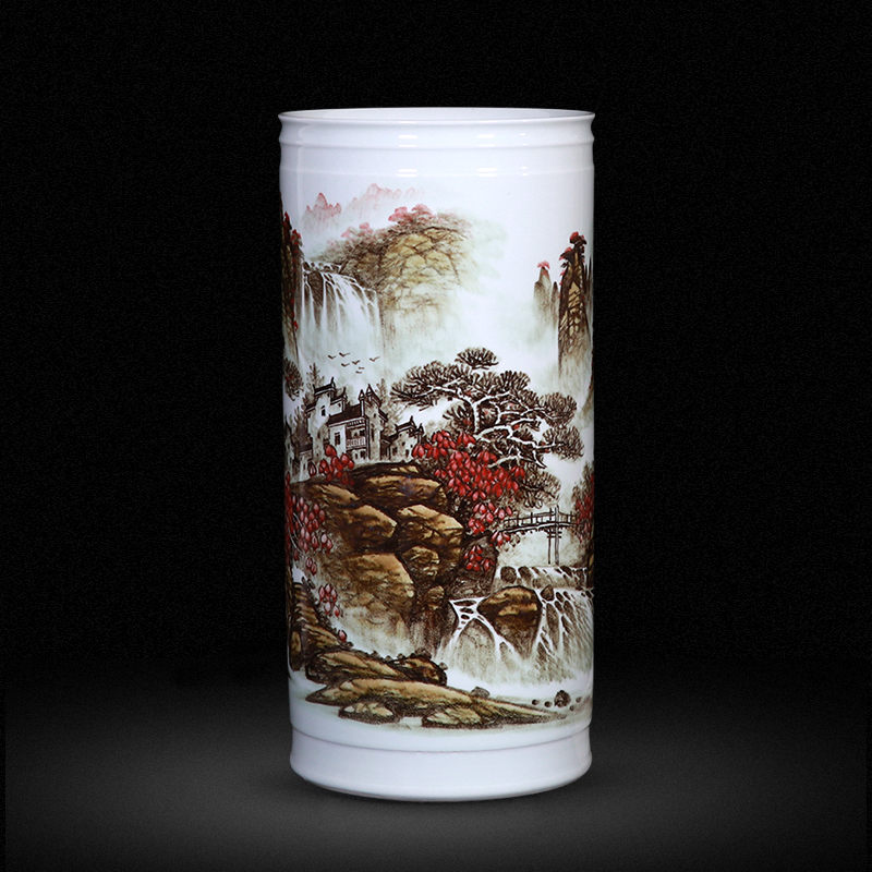 景德镇中式风卷轴字画落地大花瓶