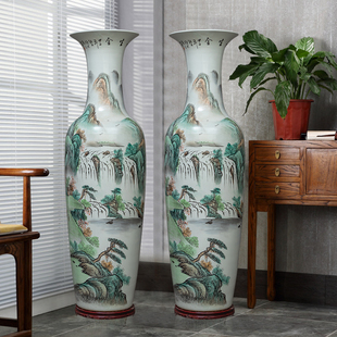 景德镇陶瓷器手绘粉彩落地大号花瓶客厅酒店大厅中式 饰摆件 开业装