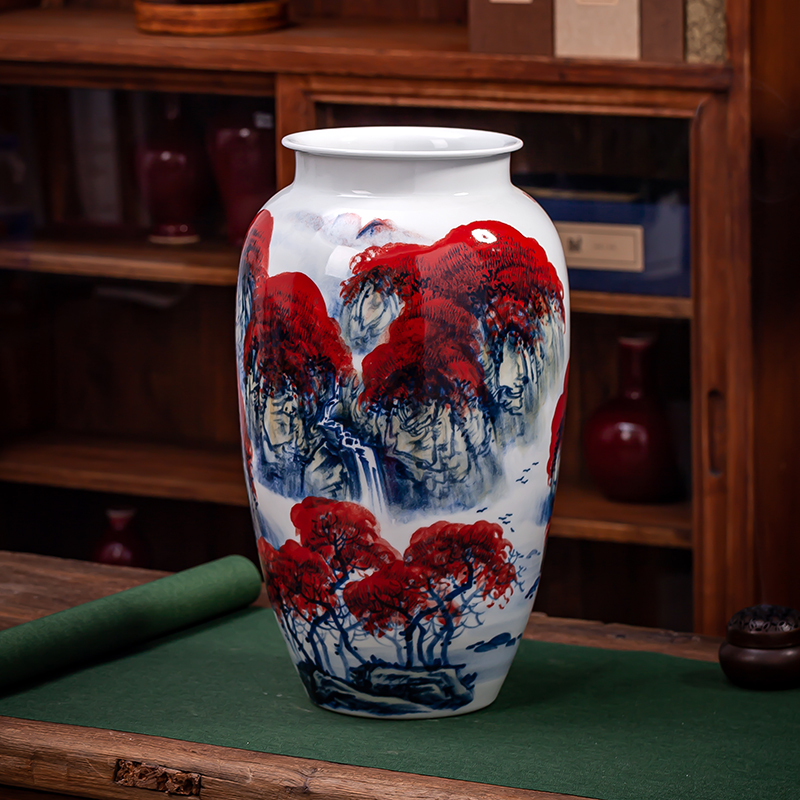 鸿运当头手绘陶瓷落地书画花瓶