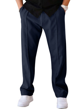 Men Drawstring Waist Pants Pleated Straight Leg Loose Casual