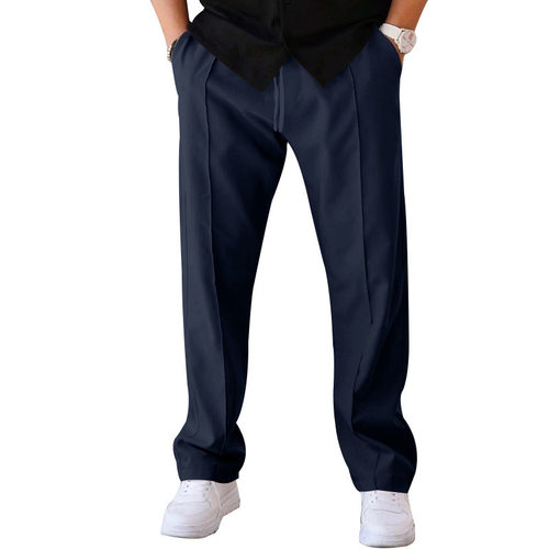 Men Drawstring Waist Pants Pleated Straight Leg Loose Casual