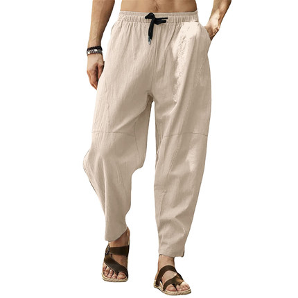 Mens Linen Harem Pants Casual Loose Fit Yoga Trousers 小脚裤