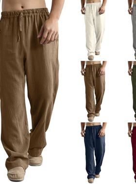 Men's Casual Cotton Linen Pants Male Summer Solid Trousers