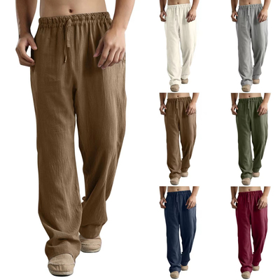 Men's Casual Cotton Linen Pants Male Summer Solid Trousers