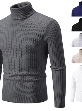 Mens Ribbed Slim Knitted Pullover Casual Turtleneck Sweater