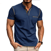 Short Cotton Sleeve Mens Shirts Casual Henley Classic