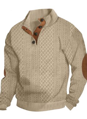 Mens Casual Long Sleeve Stand Collar Quarter Button Sweaters