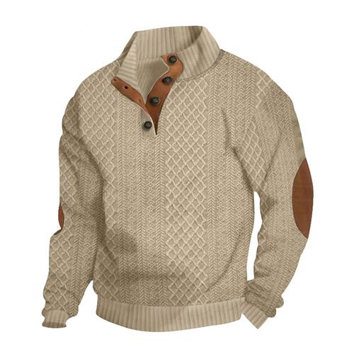 Mens Casual Long Sleeve Stand Collar Quarter Button Sweaters