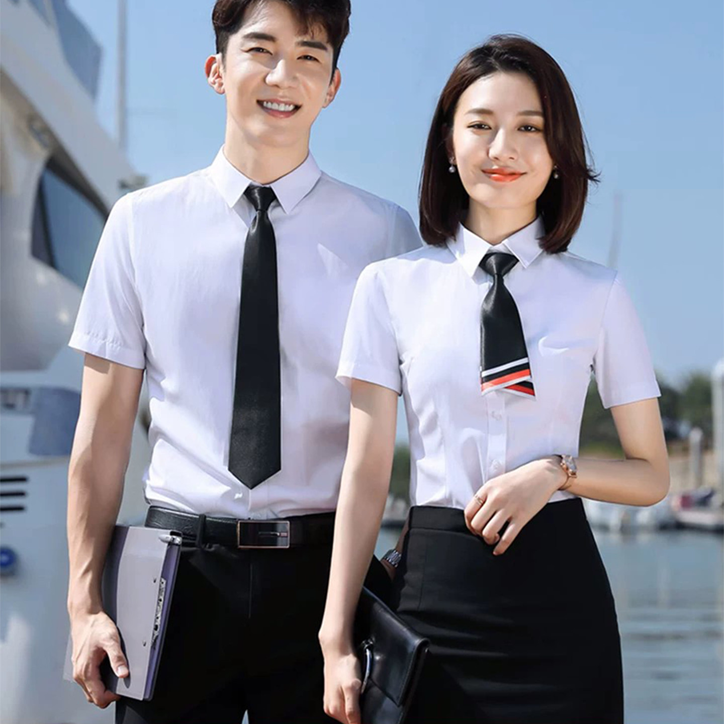 男女同款衬衫女弹力职业装夏季银行工作服白领销售工装套装定制