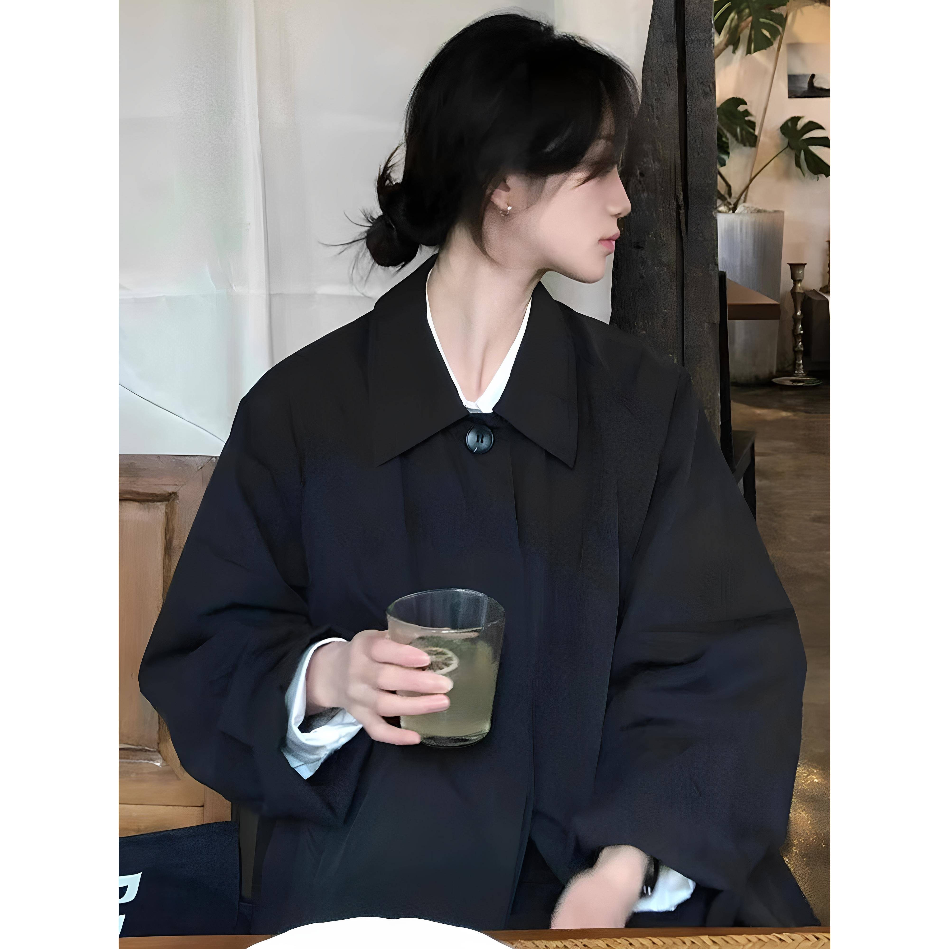 黑色风衣外套女2025秋季新款小个子中长款韩系日系休闲大衣巨好看