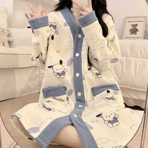 带胸垫空气棉月子服秋冬季待产裙