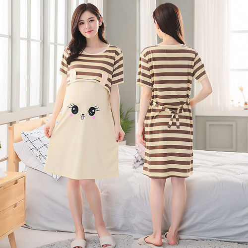 月子服夏季薄款纯棉孕妇哺乳睡裙