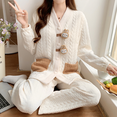 秋冬带胸垫空气棉月子服纯棉哺乳