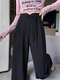 侧边拉链 阔腿裤 黑色西装 女高腰垂感盘扣复古风设计感窄版 子 裤