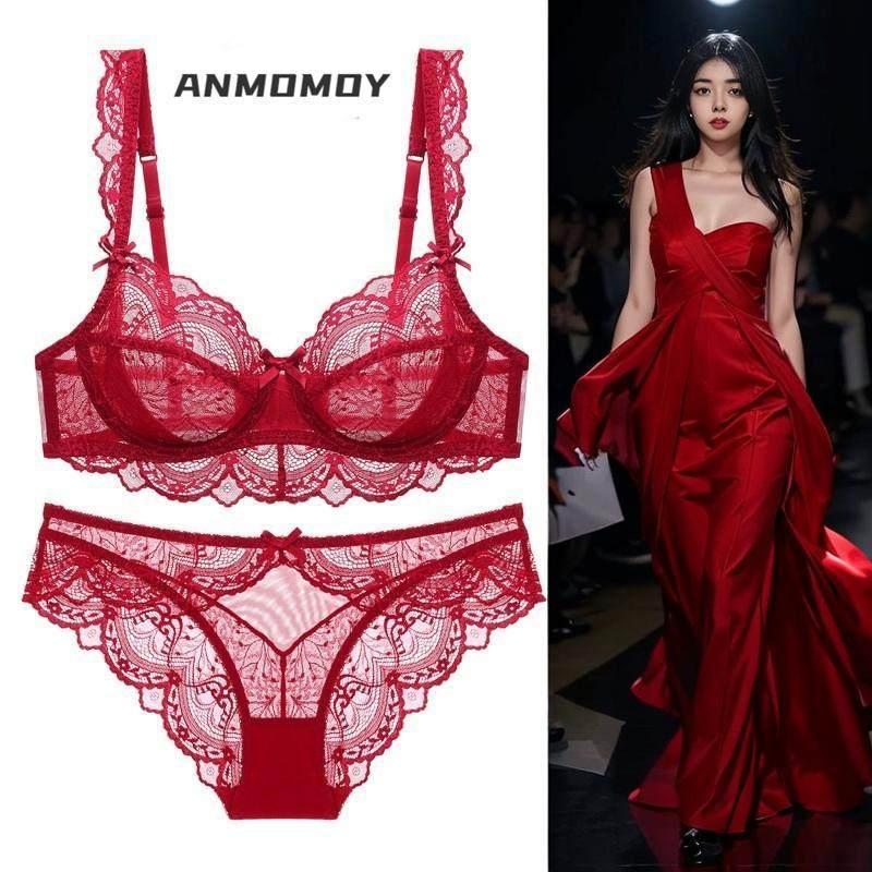 维多利亚anmomoy性感蕾丝内衣大胸显小聚拢超薄款文胸套装女ck55