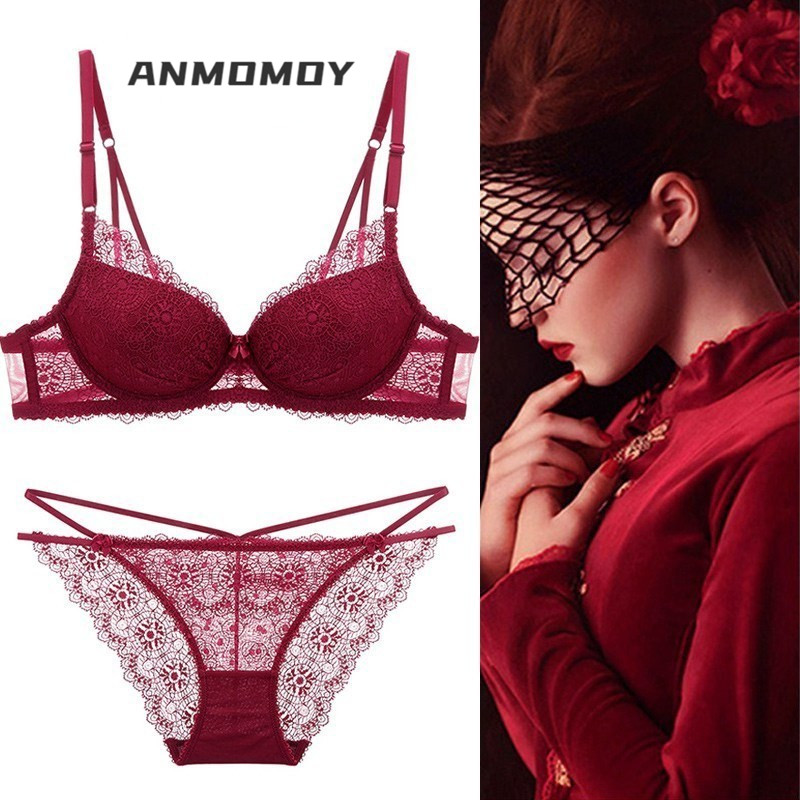 维多利亚anmomoy性感蕾丝薄款内衣小胸聚拢透气文胸套装黑色ck70