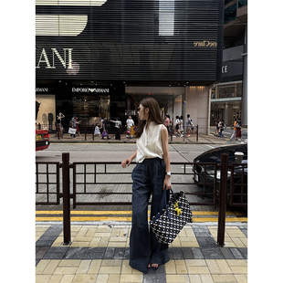 复古肌理感珠链绣工艺亚麻阔腿裤 机场裤 ASLEE