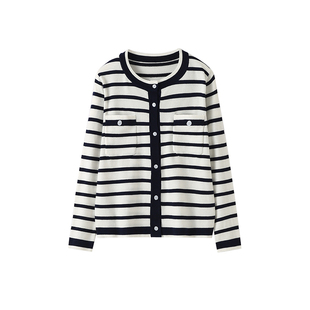 890JU好穿轻薄有骨感禾款 女条纹针织外套 精纺扬子纱开衫