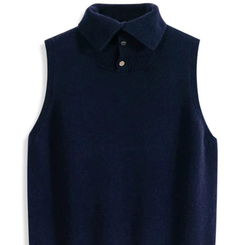 春秋无袖高翻领时尚羊毛针织背心女款叠穿立领灰色内搭毛衣马甲