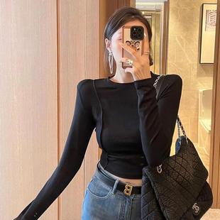 2026秋季新款纯色内搭圆领修身显瘦打底衫短款长袖t恤女上衣