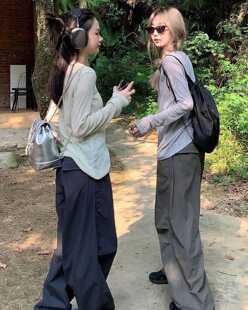 chic防晒空调罩衫 薄款 圆领韩版 半透明针织T恤女夏季 休闲上衣 长袖