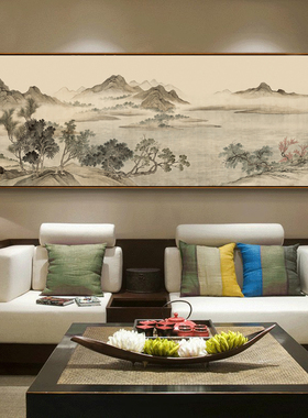 新中式沙发背景墙装饰画客厅风水靠山国画山水水墨挂画大尺寸壁画