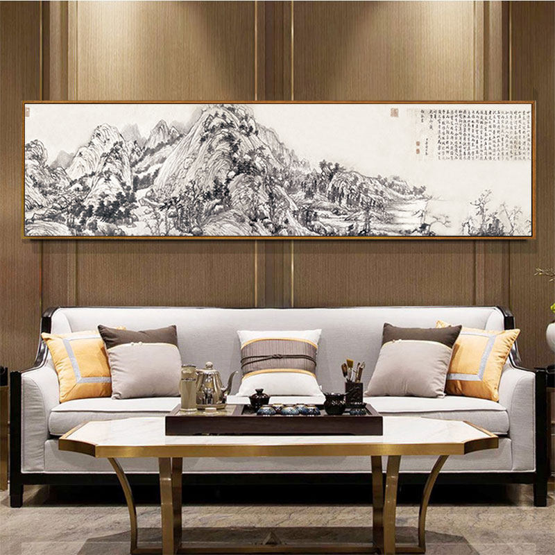 富春山居图客厅装饰画新中式山水画水墨壁画国画沙发背景风水挂画_虎窝淘
