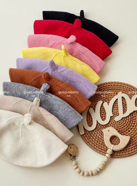 呱呱baby婴儿帽子秋冬贝雷帽宝宝毛线帽复古洋气针织帽儿童画家帽