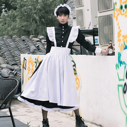 黑白色女仆女装套装大佬洛丽塔女佣可爱lolita连衣裙大码cosplay