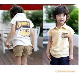 特价夏暴酷款韩版banbina背后字母图案翻领短T恤上衣短袖黄白 童
