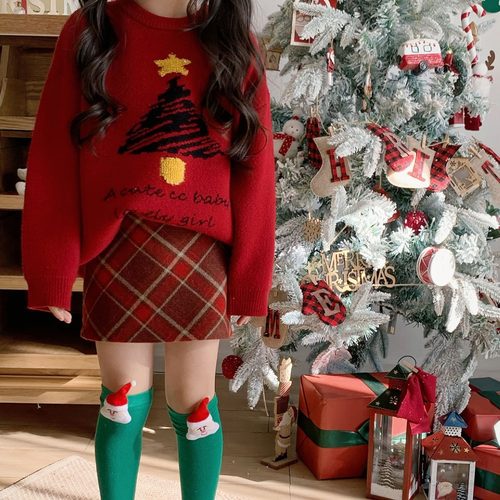 红色毛呢格子包臀裙韩版女孩短裙