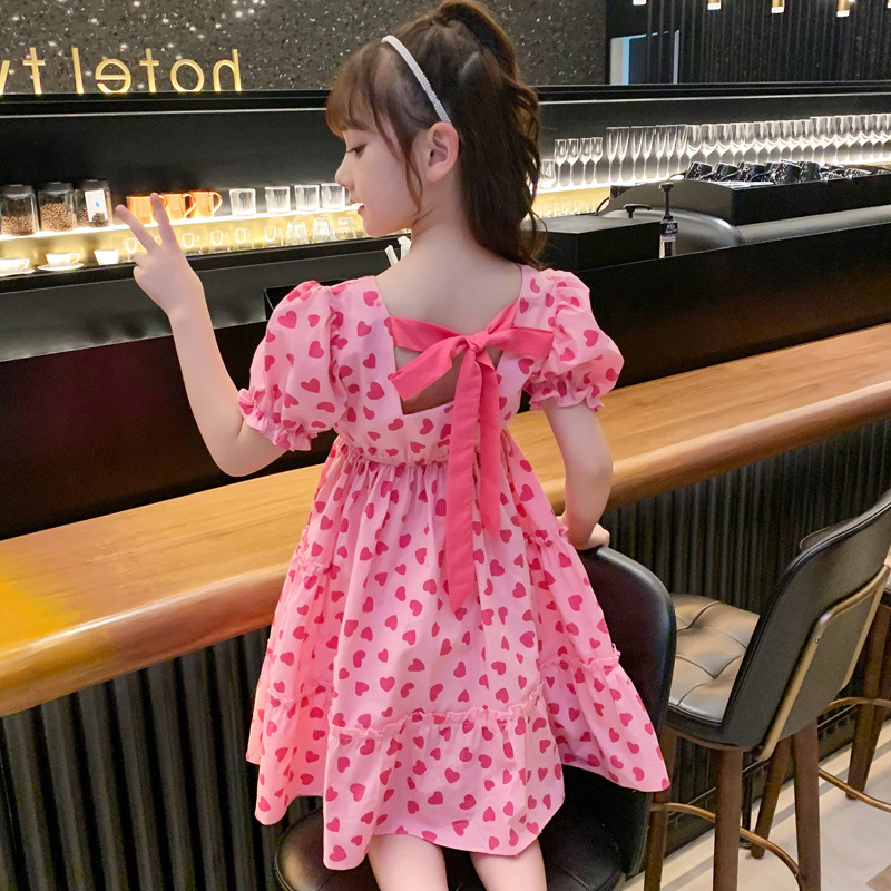 女童爱心连衣裙2023年夏季新款韩版女孩中大童公主裙儿童蛋糕裙子