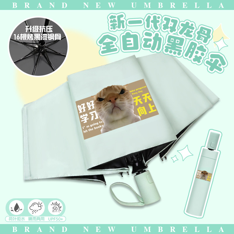 哈基米歪嘴小猫表情包晴雨伞鼠鼠猫咪荷兰猪学生自动伞黑胶遮阳伞