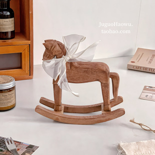 复古欧式摇摇木马摆件木质客厅卧室玄关木雕装饰摆件桌面拍摄道具