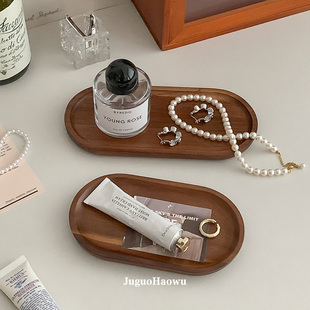 中古风木制首饰收纳盘木质戒指饰品托盘相思木桌面椭圆展示置物盘