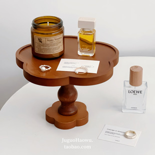 ins风木质花朵高脚首饰托盘香薰香水托盘高级感珠宝首饰展示架