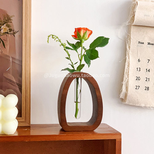复古南美胡桃木花器装饰摆件玻璃植物迷你水养花瓶插花花器摆件