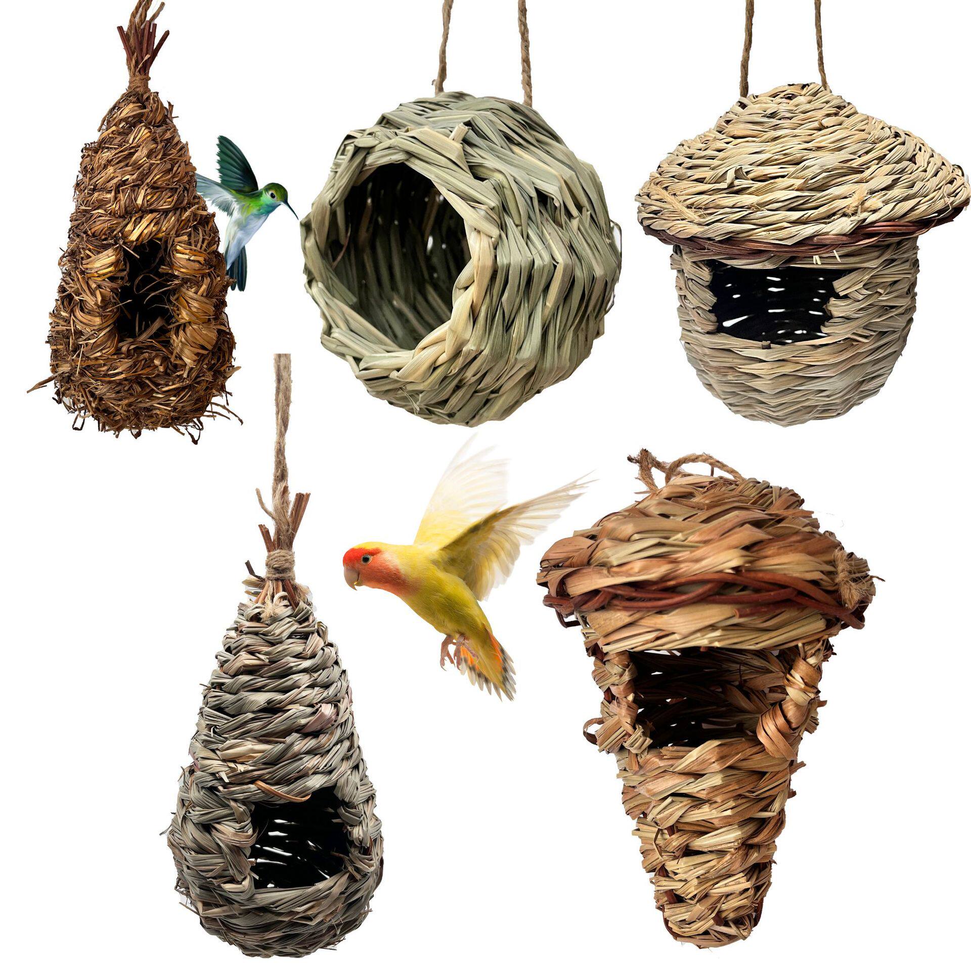 纯手工草编鸟窝创意芦苇草编织鸟巢鸟屋花园庭院装饰宠物鸟巢