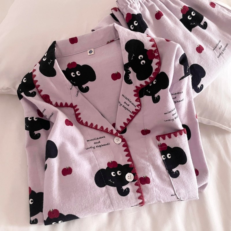 侘町春秋2025新款纯棉可外穿套装开衫红果小象卡通睡衣女款家居服,女士内衣/男士内衣/家居服,睡衣/家居服套装,淘宝优惠券,粉丝福利购,淘宝优惠卷