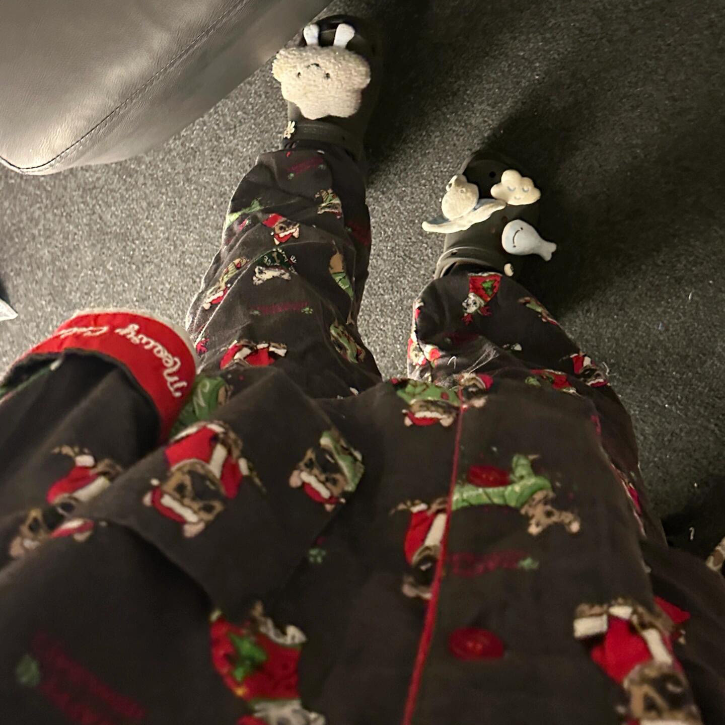 侘町2025年春秋新款黑灰色圣诞狗磨毛长袖睡衣女可外穿卡通家居服