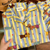 腊肠狗狗长袖 睡衣女秋季 纯棉棉纱家居服套装 侘町2025新款 春秋薄款