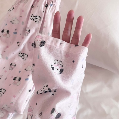 侘町睡衣女款2025新款秋冬纯棉开衫套装糯米狗狗可外穿休闲家居服