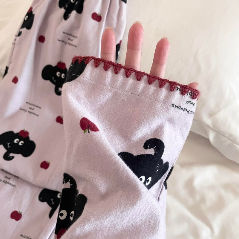 侘町睡衣女2025秋冬季新款长袖纯棉红果小象卡通套装可外穿家居服