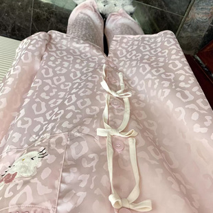套装 女家居服春夏季 粉色豹纹Kitty长袖 侘町2025年冰丝睡衣新款